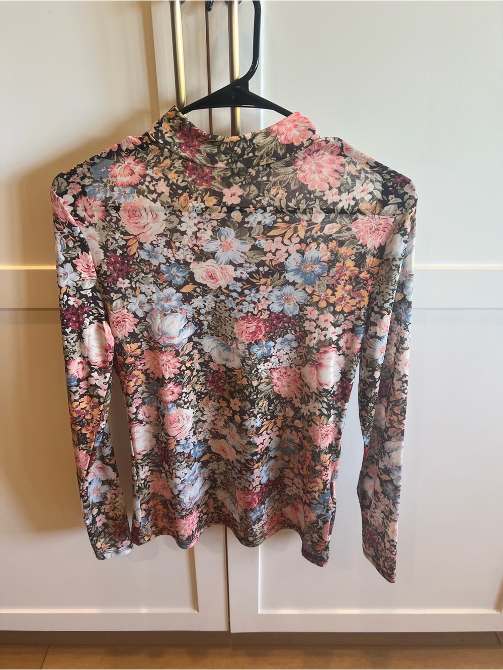 Floral Mock Neck Long Sleeve Top in Multi Pink
